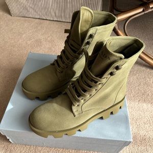 Prada washed denim combat boots olive size 41 11 women